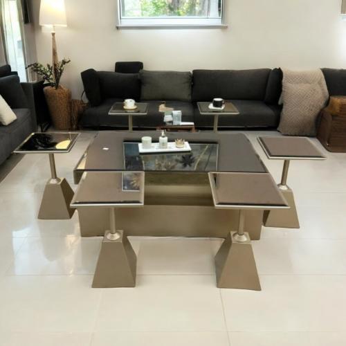 طقم طاولات ضيافة 5قطع خشب وبسطح قزازي