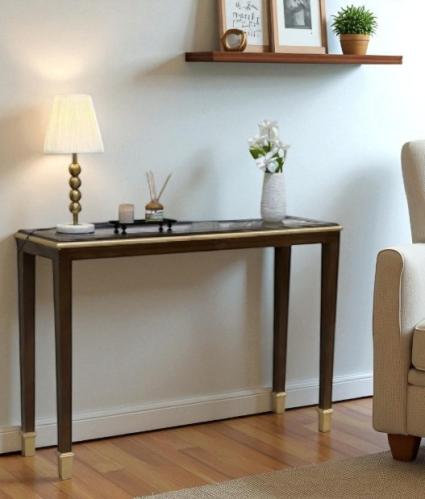 كونسول مدخل خشب بني بسطح زجاج شفاف