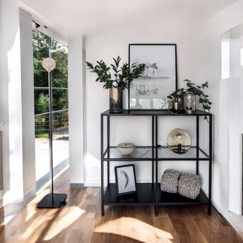 طاولة مدخل حديد و زجاج اسود - 100×50×100 سم