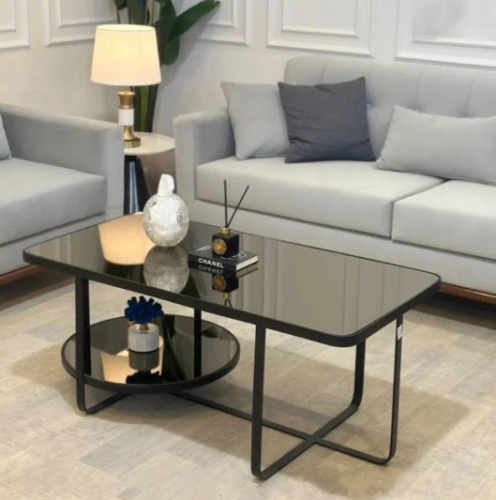 طاولة ضيافة قزاز دورين بهيكل حديدي أسود