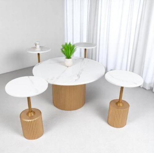 طقم طاولة تقديم سطح خشب مع 4 طاولات خدمة