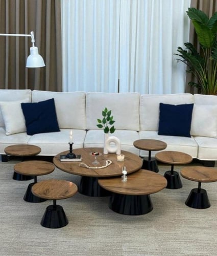 طقم طاولات ضيافة ارضي 8 قطع خشب بني