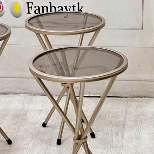 طقم طاولة بيضاوي دورين 5 قطع سطح خشب زجاج عسلي