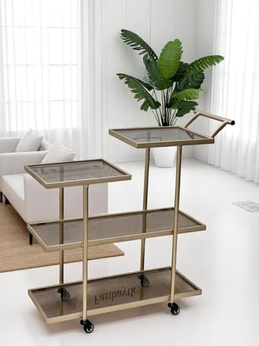 ترولي/ تقديم ٤ دور ذهبي زجاج عسلي