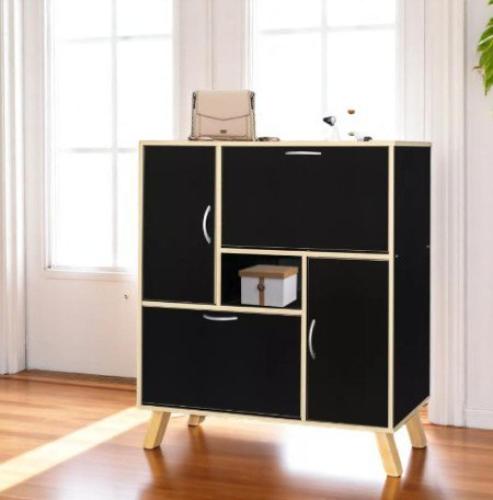 خزانة تنظيم أحذية 4 أبواب خشب ماليزي باللون الأسود