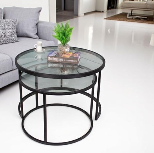 طقم طاولتين تقديم لون أسود سطح زجاج