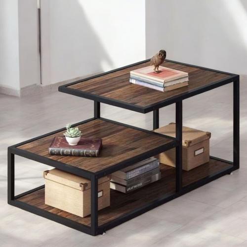 طاولة قهوة ستيل و خشب ام دي اف أسود وبني - 50 *60...