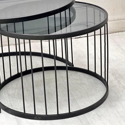 طقم طاولتين صاج لون أسود زجاج أسود