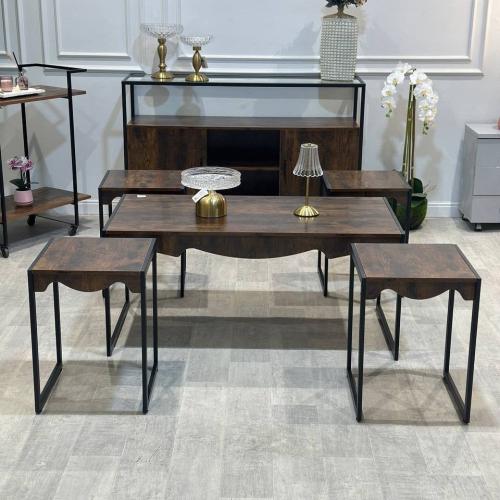 طقم طاولات 5 قطع خشب بني