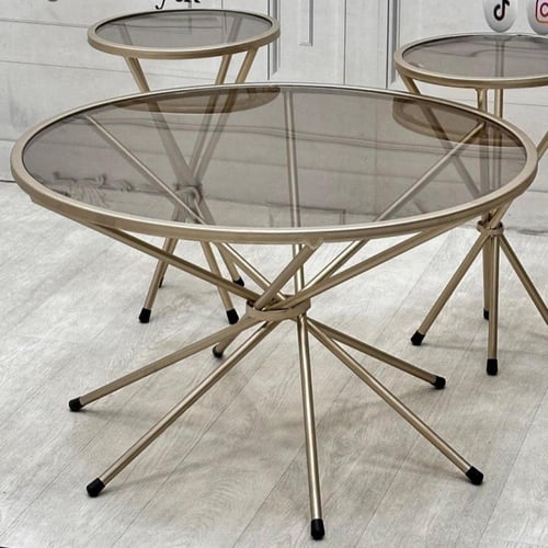 طقم طاولة بيضاوي دورين 5 قطع سطح خشب زجاج عسلي