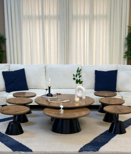 طقم طاولات ضيافة ارضي 8 قطع خشب بني