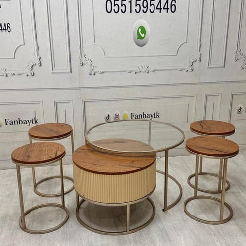 طقم طاولتين متداخلتين مع 4 خدمة