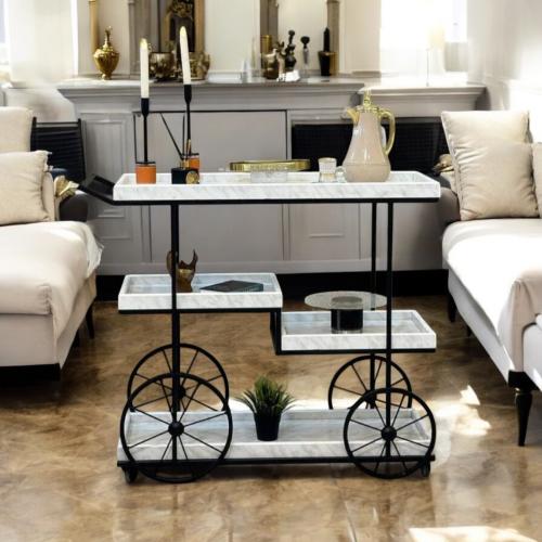 عربية تقديم 4دور خشبية بلون ابيض