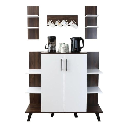 ركن قهوة خشبي للمنزل 3 ادراج وارفف خشب ماليزي لون...