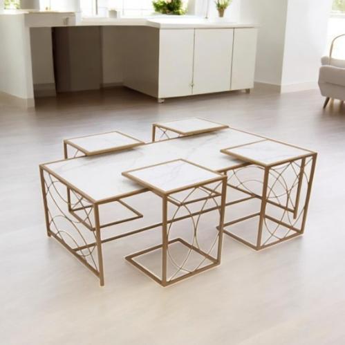 طقم طاولات ذهبي بسطح سراميك