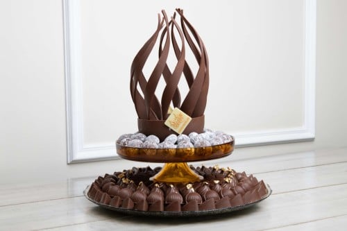 صحن شوكولاتة مكشوفة دورين ذهبي وكريستال