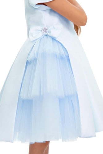 فستان أزرق للبنات، طبقات من التول، مزين بفيونكة جا...