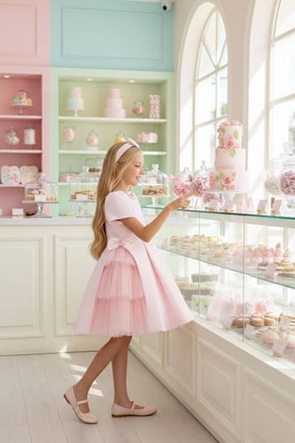 فستان وردي للبنات، طبقات من التول، مزين بفيونكة جا...