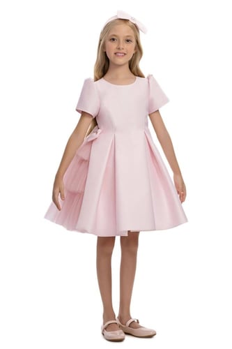 فستان وردي للبنات، طبقات من التول، مزين بفيونكة جا...