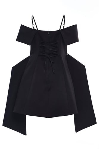 فستان ساتان للبنات مزين بفيونكة على الكتف وتنورة خ...