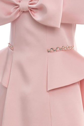 فستان ساتان للبنات مزين بفيونكة على الكتف وتنورة خ...