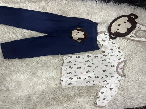 طقم بيجاما أطفال 3 قطع بتصميم القرد المرح