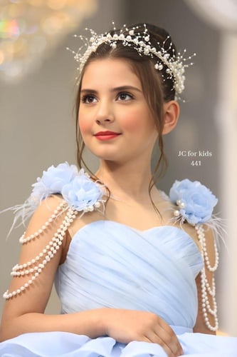 فستان سهرة بناتي منفوش بلون أزرق سماوي - رقة وبراء...