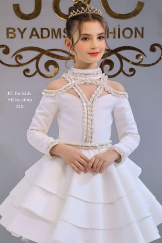 فستان الحفلات الأبيض الملكي للبنات مزين باللؤلؤ وا...