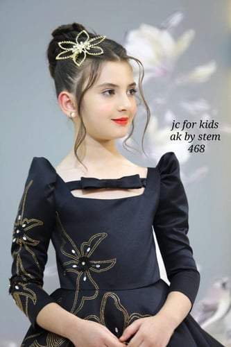 فستان سهرة بناتي فاخر - أسود مطرز بالذهبي | تصميم...