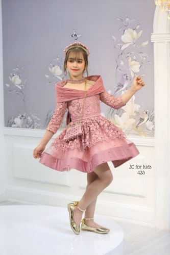 فستان زهري جميل + حقيبة + طوق شعر