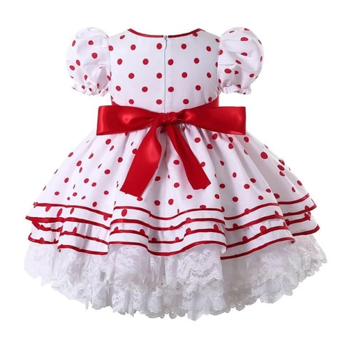 فستان أبيض بدوائر حمراء + طوق شعر