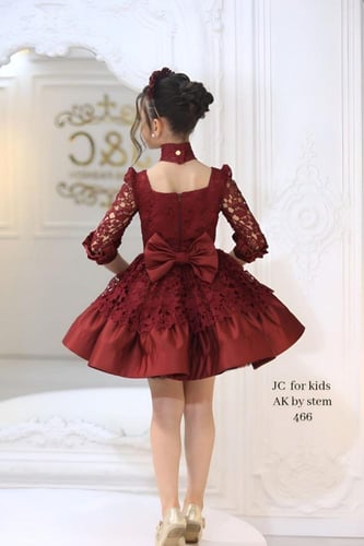 فستان سهرة بناتي عنّابي دانتيل فخم مع حقيبة وتاج –...