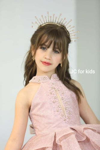 فستان سهرة بناتي لامع بلون وردي بودرة High-Low - ر...