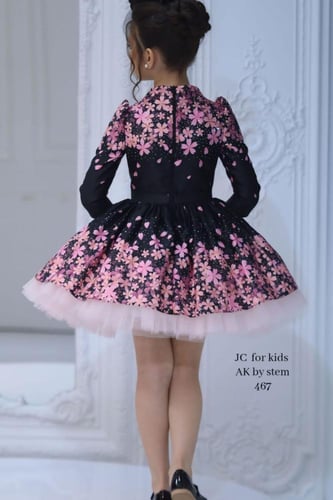 فستان سهرة بناتي أسود ووردي تول مطرز مع حقيبة يد و...