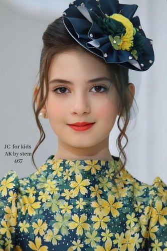 فستان سهرة بناتي تول مزين بالورود باللون الأزرق وا...