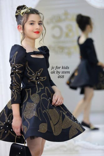 فستان سهرة بناتي فاخر - أسود مطرز بالذهبي | تصميم...