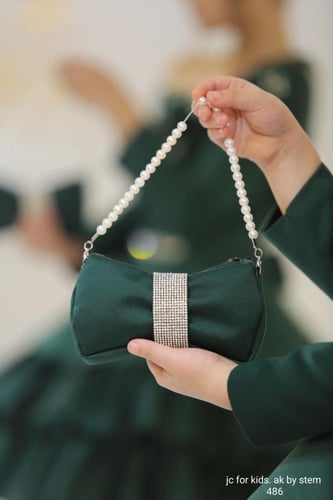 فستان السهرة الملكي للفتيات باللون الزمردي مع حقيب...