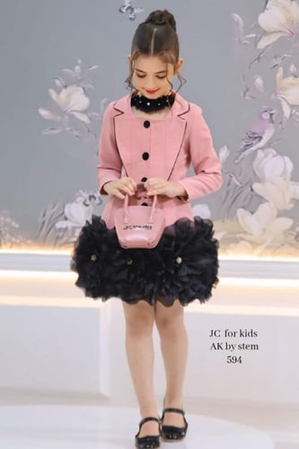 فستان بناتي وردي أنيق مع حقيبة – تصميم فخم للمناسب...