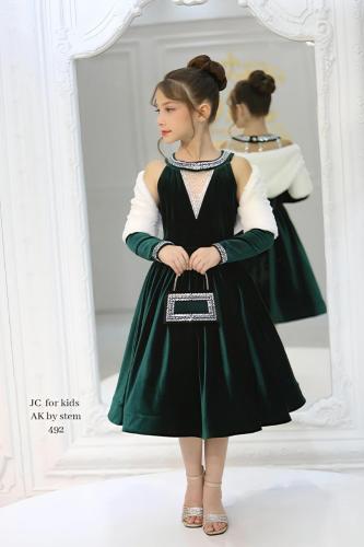 فستان المخمل الزمردي الملكي للأميرات