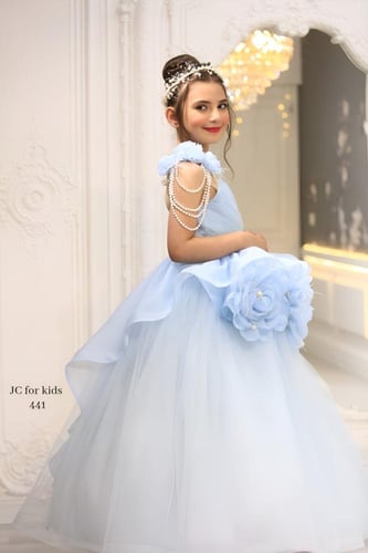 فستان سهرة بناتي منفوش بلون أزرق سماوي - رقة وبراء...