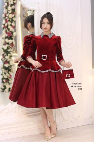 فستان المخمل العنابي الداكن: أناقة ملكية بتطريز فض...