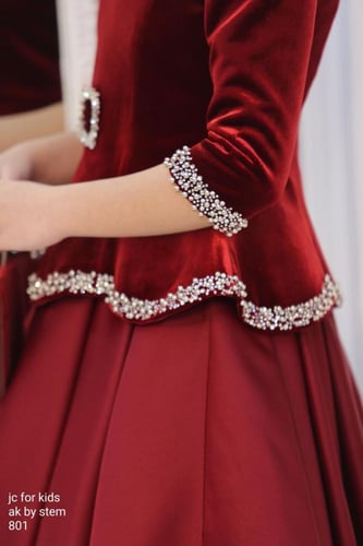 فستان المخمل العنابي الداكن: أناقة ملكية بتطريز فض...