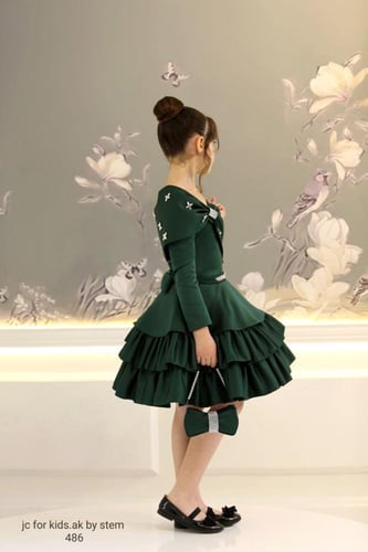 فستان السهرة الملكي للفتيات باللون الزمردي مع حقيب...