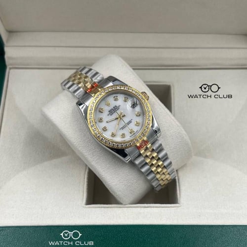 رولكس ذهبي وفضي بفصوص