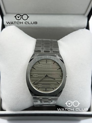 ساعة قوتشي 25H - فضي مينا رمادي