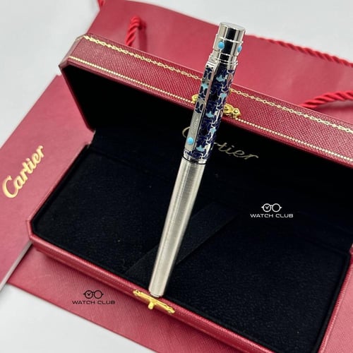 قلم كارتير الفضي الكحلي المزين بفصوص من اللون اللب...