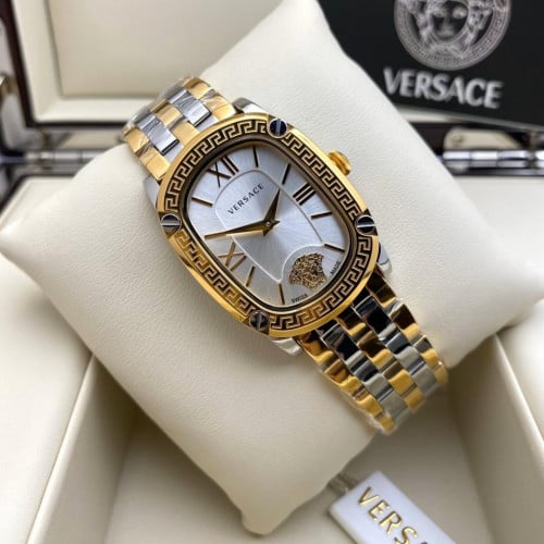 ساعة فيرزاتشي ذهبي وفضي نسائية اطار مستطيل