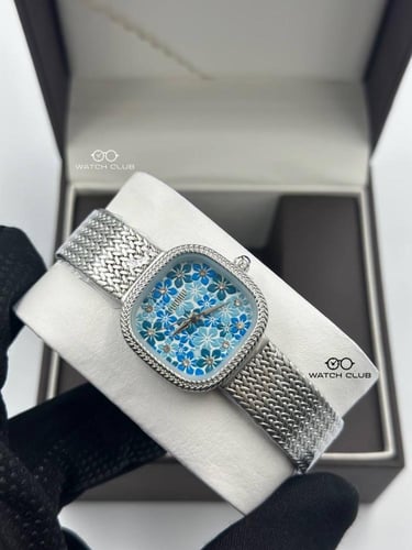 ساعة كومو فضي مينا ازرق