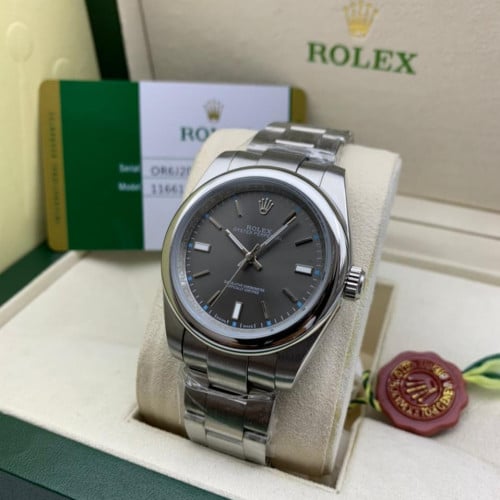 ساعة رولكس رجالي مينا رصاصي اوتوماتيك مقاس 36 و 41