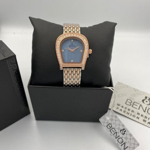 ساعة بينون موديل اقنر فضي ونحاسي مينا ازرق